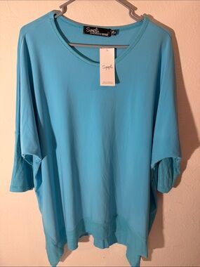 Sympli Scoop Neck Tunic in Aqua Blue